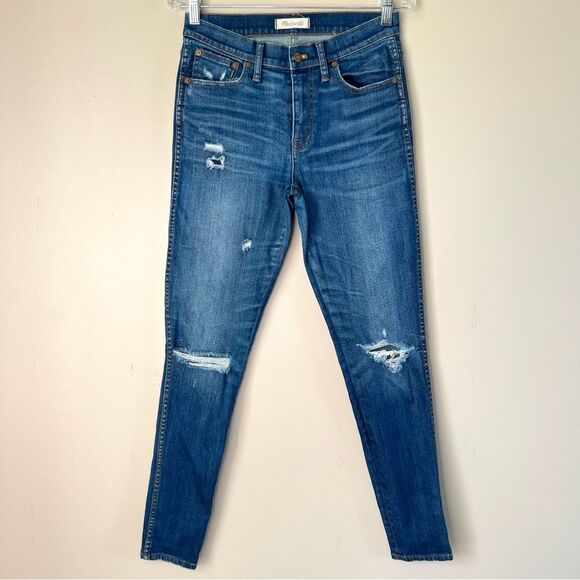 Madewell High-Riser Skinny Distressed Ripped Medium Wash Boot Jeans Size 28 Tall - Picture 3 of 15